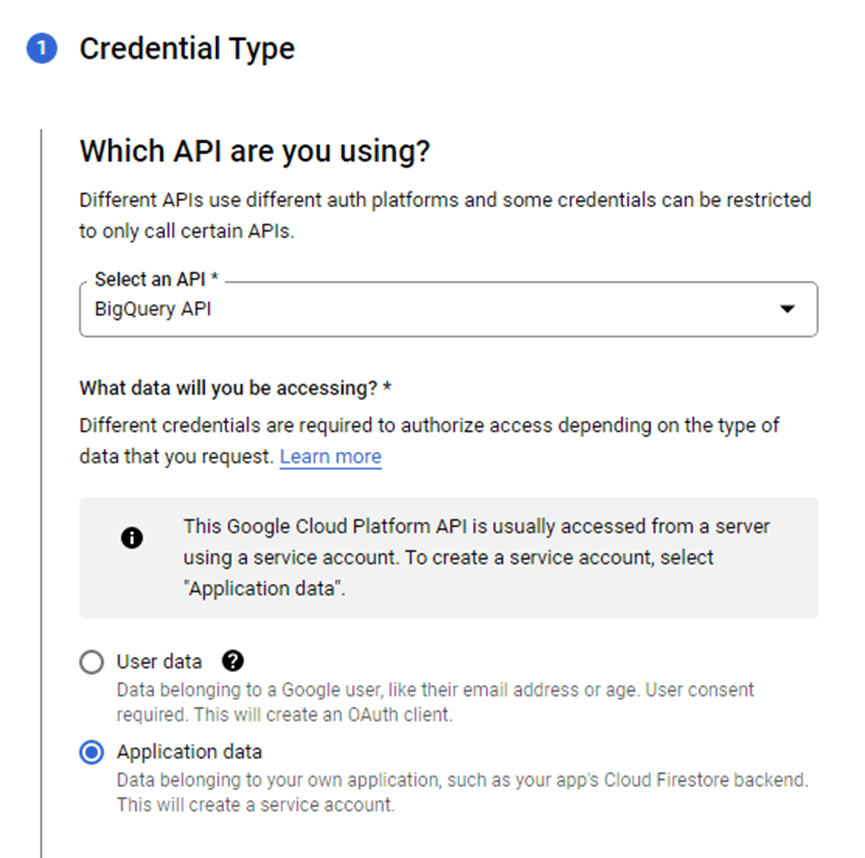 bigquery google ads - credential type